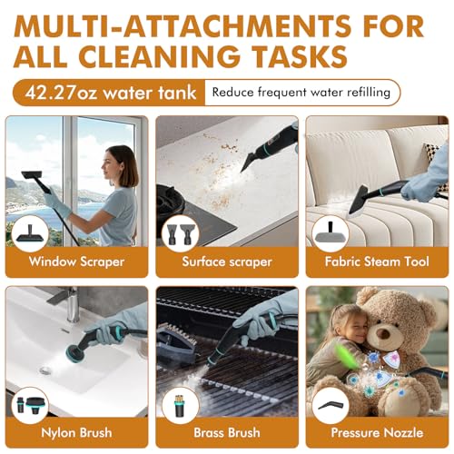 Image of Steam Cleaner, Portable Steamer for Cleaning with 16pcs Accessories, 15s Heat-Up & 3-Level Adjustable, Handheld Steam Cleaner for Home, Bed Bugs, Floor, Grout, Tile, Grease & Car Detailing
