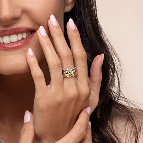 Three 14K Gold Plated 925 Sterling Silver Spinner Ring Unisex Bands Embossed Lace, Oxidized, Vintage Stylish Hypoallergenic, Nickel Lead-Free, Artisan Handcrafted Designer Made In Israel #TOP1