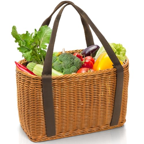 YIMITEE Wicker Shopping Basket with Handle, 12' x...