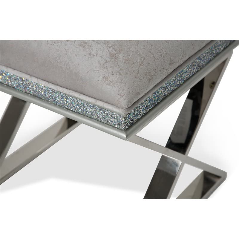 Michael Amini Melrose Plaza Contemporary Wood & Velvet Vanity Bench in Dove Gray
