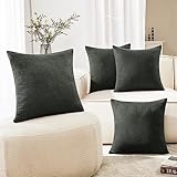 Deconovo Grey 18 by 18 Pillow Covers, Faux Linen Decorative Pillow Cases, Cushion Cover for Sofa, Modern Farmhouse Decor(18 x 18 Inch, Dark Grey, Set of 4, No Pillow Insert)