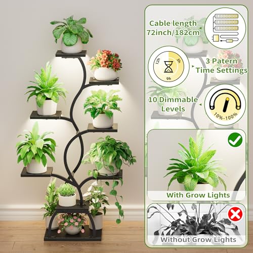 Image of Plant Stand Indoor with Grow Light - 8 Tiered Corner Plant Shelf Indoor | 49 inch Plant Holder with Lights for Indoor Growing, Tall Lighted Flower Stand for Living Room, Balcony, Black