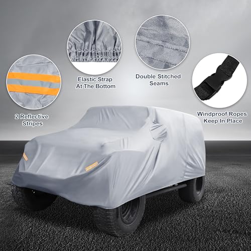 Image of Car Cover Waterproof All Weather with Driver Door Zipper for Jeep Wrangler JK JL 4 Door 2007-2021 / Full Exterior Cover /Durable 210D Oxford Cloth / 1Pcs Gray