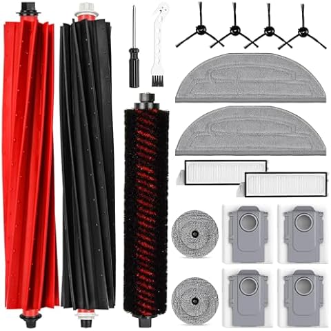 19 Pack Accessories Set for Roborock S8 Max/MaxV Ultra Robot Vacuum Cleaner 1 Pair Roller Brush 1 Self-Cleaning Brush 4 Side Brushes 2 Filters 4 Long and Round Mop Pads 4 Dust Bags 1 Cleaning Brush Cover
