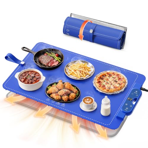 26"x15" FJAU Electric Silicone Food Warming Mat w/ 7 Heat Levels (Blue) - image 1