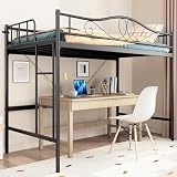 GarveeHome Loft Bed Twin Size with Removable Ladder & Full Safety Guardrail, Twin Loft Bed Heavy-Duty Metal Frame 400 Lbs Weight Capacity, Space Saving, No Box Spring Needed & Noise Free, Black