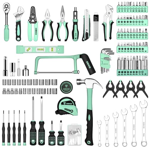 Image of DEKOPRO Tool Set: 228 Piece Home Tool Kit, Household Basic Repair Tool Set Comes with Storage ToolBox, Socket Wrench Set for Car, Hand Tool Box Set for Home - Turquoise