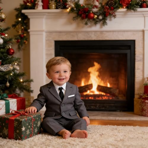 Image of Baby Boy Formal Suit for Toddler Infant Tuxedo Dress Suits | Little Gentleman, Wedding Ring Bearer Outfit, Vest Pants Long-Sleeve Shirt Tie, Birthday Party Christmas Prom, Classic