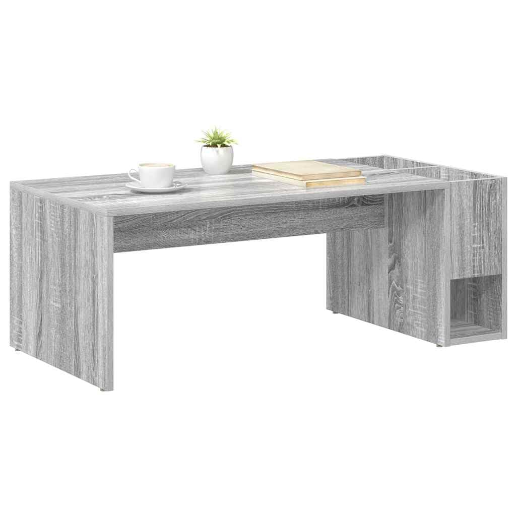 Mesa de centro Sonoma gris de madera 101,5 x 50 x 37 cm con espacio de almacenamiento, rectangular para salón, mesa auxiliar, estante para sofá, salón, oficina, diseño moderno