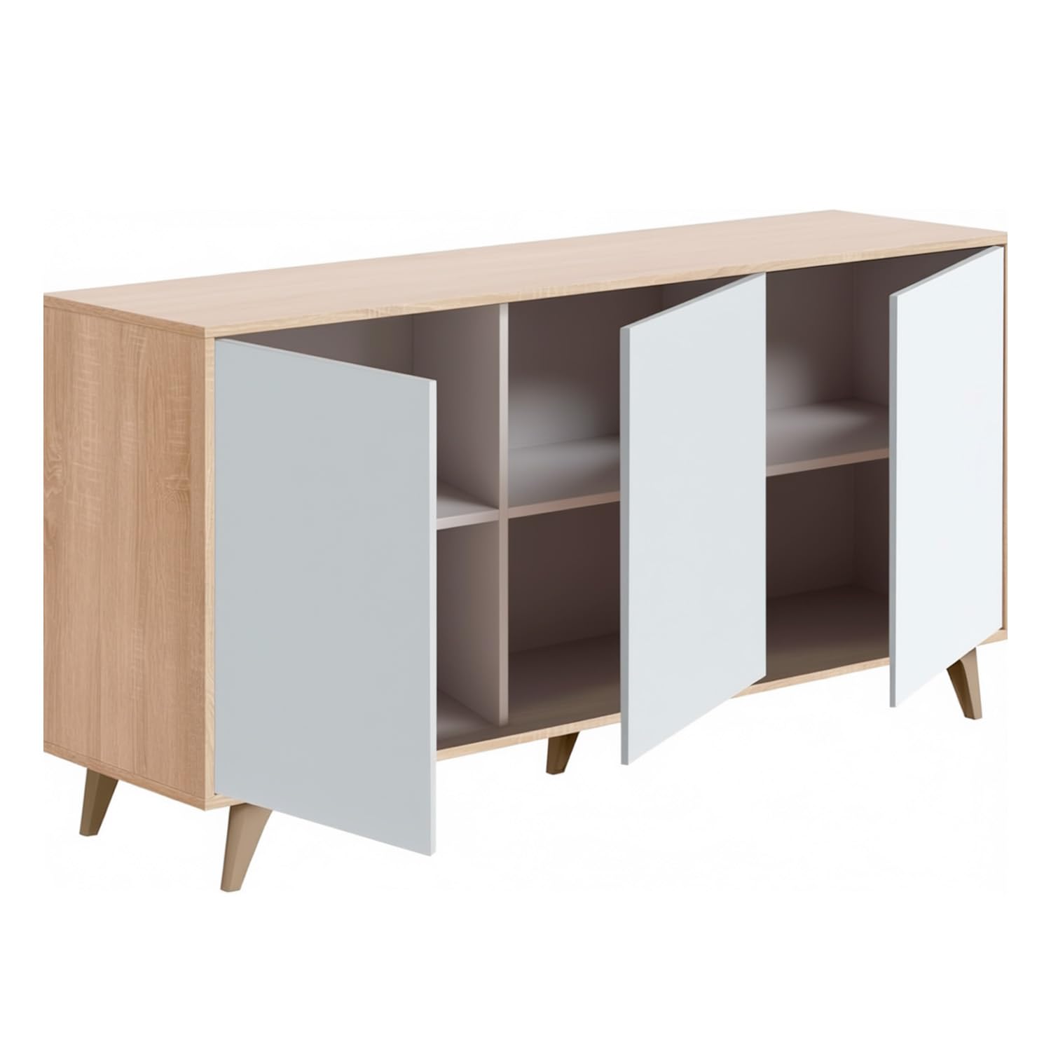 Credenza 3 Ante Con Apertura Push Madia Mobile Contenitore Moderno Con 6 Ripiani Interni Per Soggiorno Sala Da Pranzo Ingresso E Camera Da Letto Stile Nordico 154 x 40 x 75 Cm Rovere E Bianco