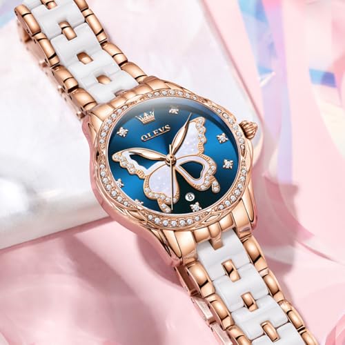 Image of OLEVS Gold Watches for Women Original Luxury Small Square Diamond Wrist Watch Analog Quartz Stainless Steel Waterproof Stylish Ladies Watch Date