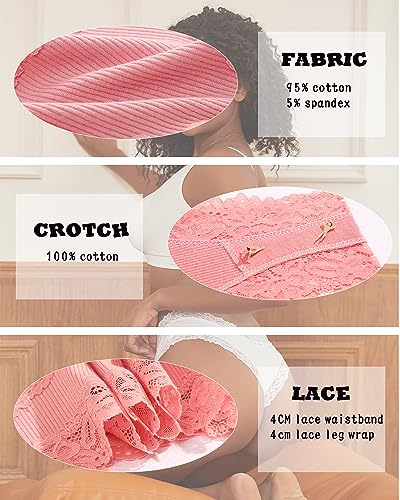 FINETOO Womens Cotton Underwear Sexy Lace Hipster Panties Soft Breathable Cotton Brazilian Bikini Ladies 6 Pack2