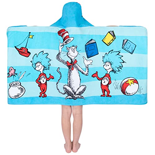 Image of Dr. Seuss Cat In The Hat Bath /Pool /Beach Soft Cotton Terry Hooded Towel Wrap, 24 in x 50 in, By Franco Kids