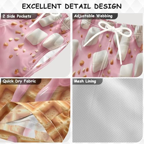 Pigsaly Boys' Swim Board Shorts Sprinkles Marshmallows Pink Ice Cream Boy's Swim Trunks Kids Swimwear M3