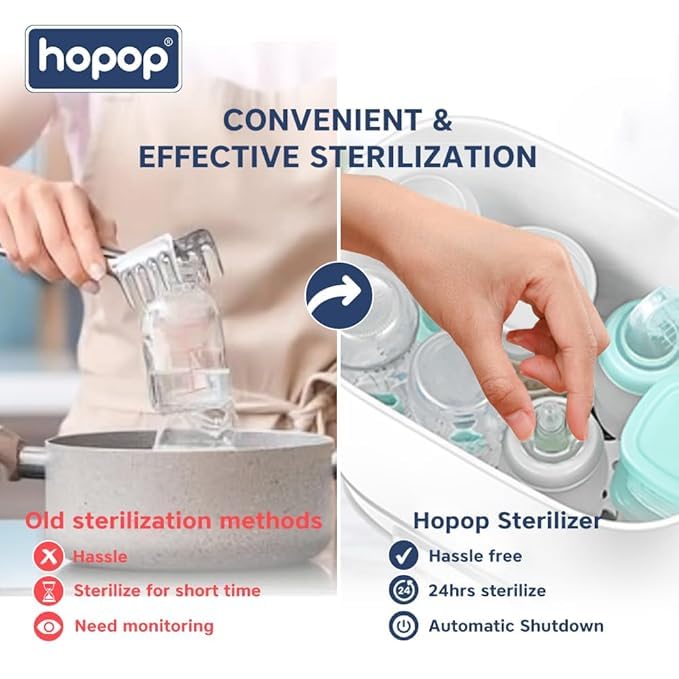 Image of Hopop 2-in-1 Steribub Steam Sterilizer, Dryer and Milk Warmer with Bottle Tong | BPA Free with HEPA Filter & LED Panel | Sterilize upto 8 Bottles & Disinfect Toys, Accessories in 6 Minutes | Auto Shut Off | 1 Year Warranty