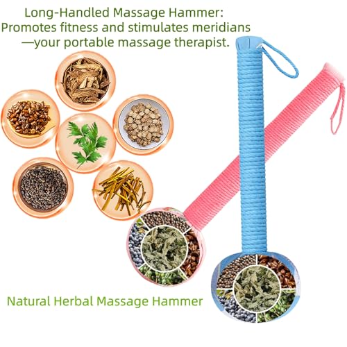 Traditional Moxa Stick Massager - Handheld Mugwort Massage Hammer for Pain Relief, Muscle Relaxation, Acupressure - Ergonomic Grip with US Design Patent (Blue, Pink) - Image 3