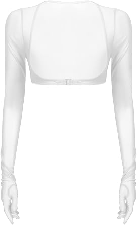 Womens Mesh Gloves Tops Long Sleeve Shrug Open Front Cardigan Bolero Jacket Crop Tops