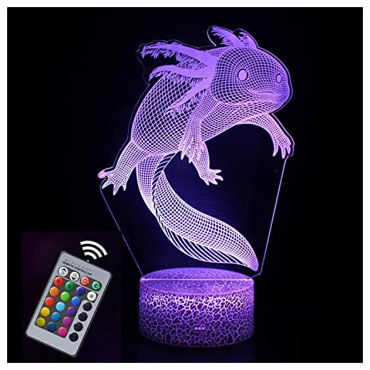 Lámpara de ilusión 3D, Axolotl lámpara de noche con ilusión óptica de 16 colores que cambia con control remoto para niños niñas niños