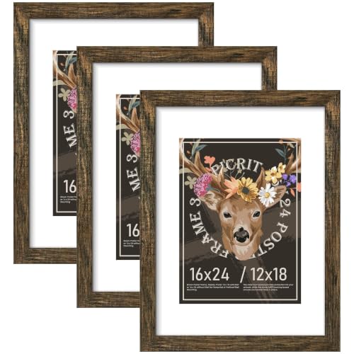 Image of Picrit 16x24 Rustic Brown Picture Frame, Poster Frame for Wall, 3 Pack