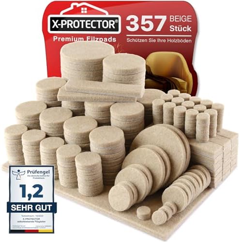 X-Protector Filzgleiter 357 Stück - Prämie Möbelgleiter Beige | Filz Selbstklebend - Bodenschoner für Stühle - Große Menge an Filzgleiter Selbstklebend - Schützen Sie Ihre Holzfußb