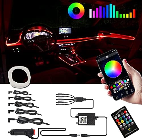 AOTOINK Car Interior Strip Lights, 5 in 1 Multicolor RGB LED Ambient Lighting, Fiber Optic EL Neon Tube Light, DIY Mode and Music Sync APP Control 12V Light Kit