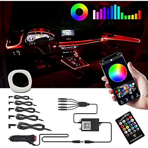 Car Interior Strip Lights, AOTOINK 5 in 1 Multicolor RGB LED Ambient Lighting, Fiber Optic EL Neon Tube Light, DIY Mode and Music Sync APP Control 12V Light Kit Cover