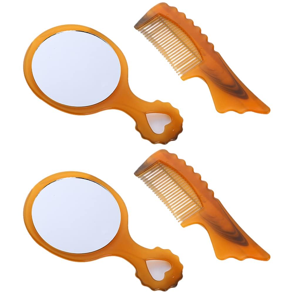 10 Small Brown Plastic Round Hand Mirror Comb Set with Handle, Portable Cosmetic Mirror and Comb Set, Travel Makeup Tools for Women-image-12