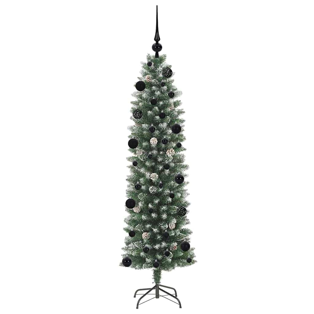 Sztuczna smukła choinka, zielono-biała 150 cm, z 150 diodami LED, końcówki z PCW, 8 trybów, zasilanie USB, do użytku wewnątrz i na zewnątrz