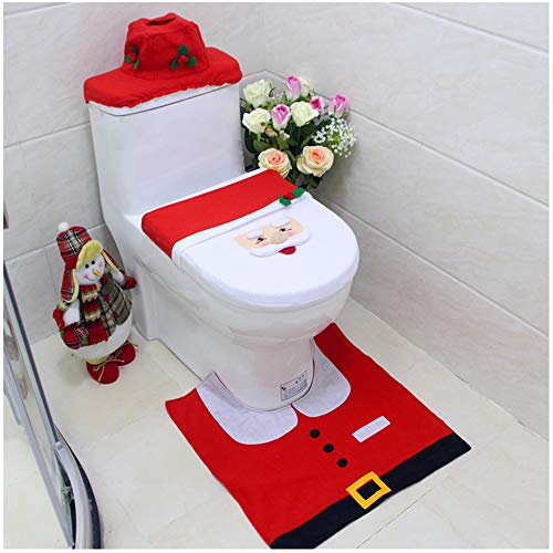 Toilettensitzbezug mit Schneemann und Weihnachtsmann, Tissue Box, Set Merry Christmas Dekoration, Fancy Bathroom Plüsch Filz Cute Festival Decor für Zuhause Hotel Party Supplies 3 Stück Red Tone