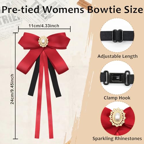 Image of LJBFNN Womens Bow Tie, Clip on Bow Ties Pre Tied Bowtie for Women Girls Ribbon Rhinestone Bow Tie for Shirt Uniform Wedding