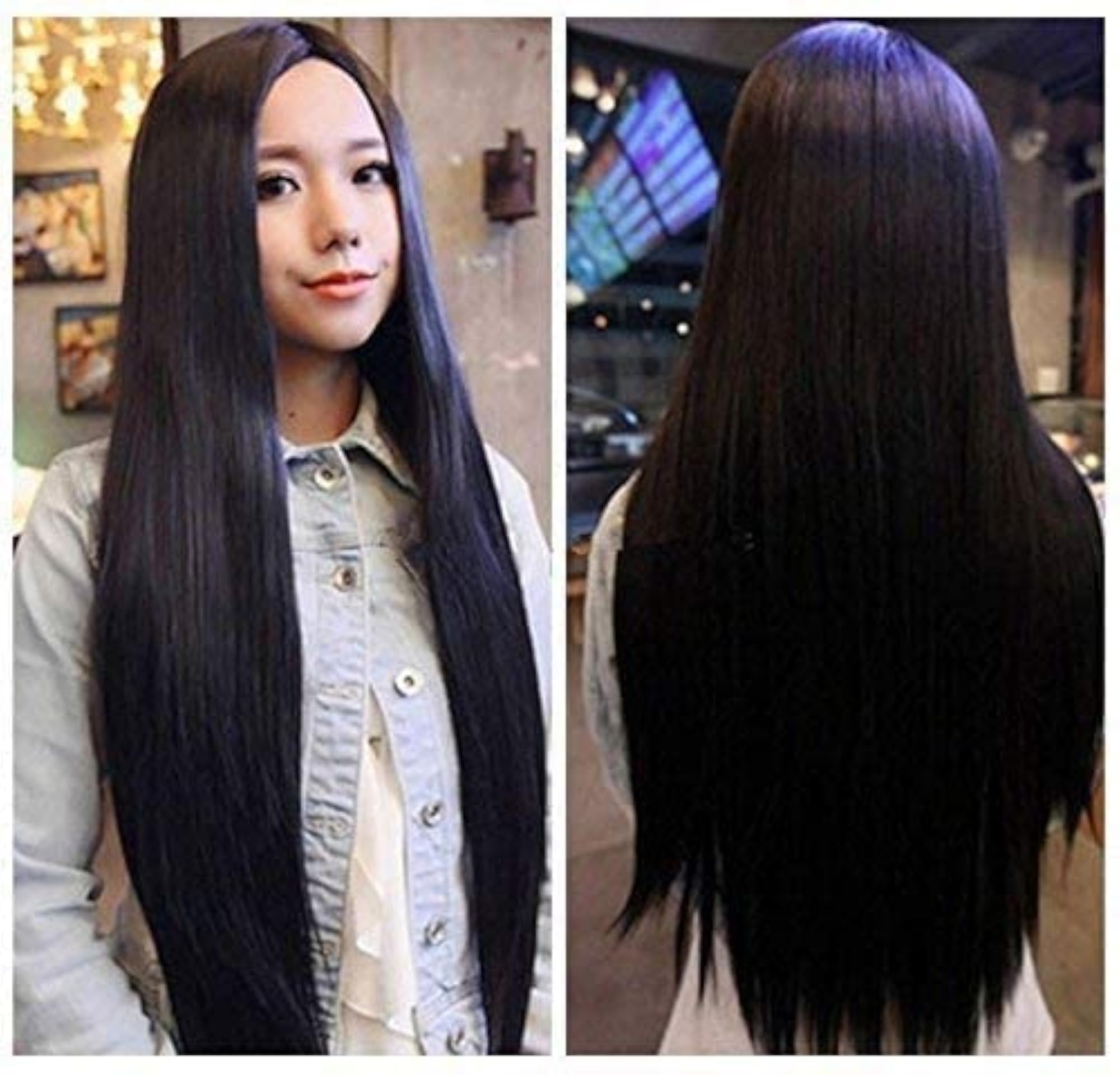 Women's Long Black or Brown Straight Hair Wig, 24-26 Inch