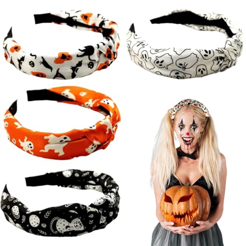 EIH1 4 peças diadema mulher estilo Halloween, diadema larga com rotação impresso acessórios fitas de cabelo desportivas Women's Fashion Headbands adequadas para mulheres e meninas