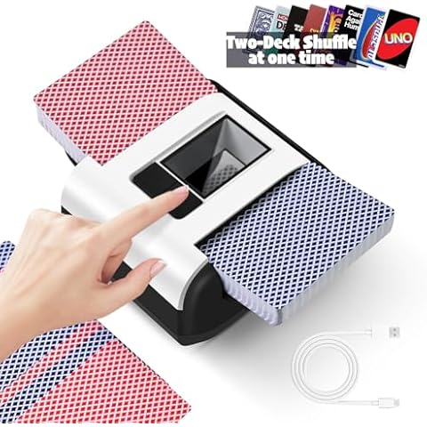 Nileole 2 Decks Quiet & Rechargeable Card Shuffler, 2000 MAh Rapid Shuffling Automatic Electric Shuffler for Casino Card Game, Poker, Phase 10, Blackjack, Texas Hold'em, Home Card Games Cover