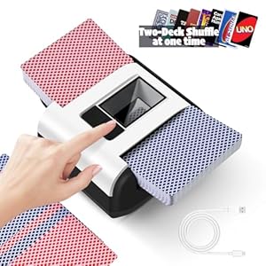 QUICARD Geräuscharmer und wiederaufladbarer Kartenmischer für 2 Kartensätze, 2000 mAh, automatischer elektrischer Mischer für Kartenspiele, Texas Hold'em, Poker, Heimkartenspiele, Blackjack (X1)