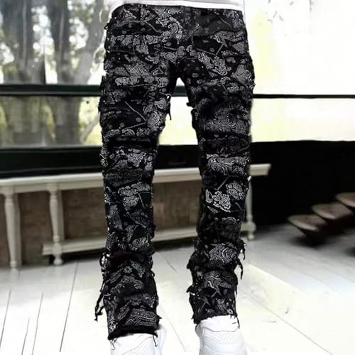 RTTUIOP Stacked Jeans Men Ripped Skinny Jeans Stretch Slim Fit Patchwork Denim Y2K Goth Distressed Destroyed Streetwear3