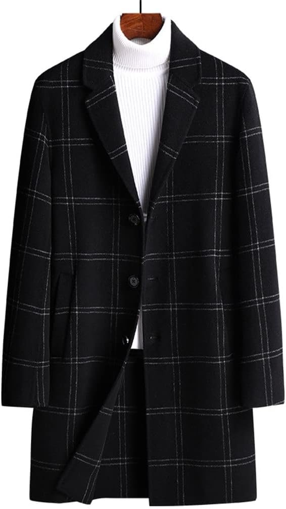 [WOLEN] GDDZA メンズウール両面ウールコート男性ミディアムレングスカシミヤチェックコート若者と中年男性コート