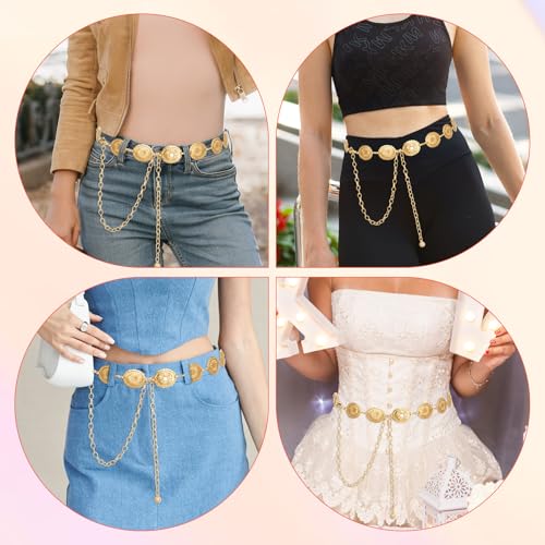 Gold Western Belt for Women Chain Belt Daisy Hollow Flower Boho Waist Belts Adjustable Metal Waist Chain Cowgirl Belts for Women Dress Tshirt4