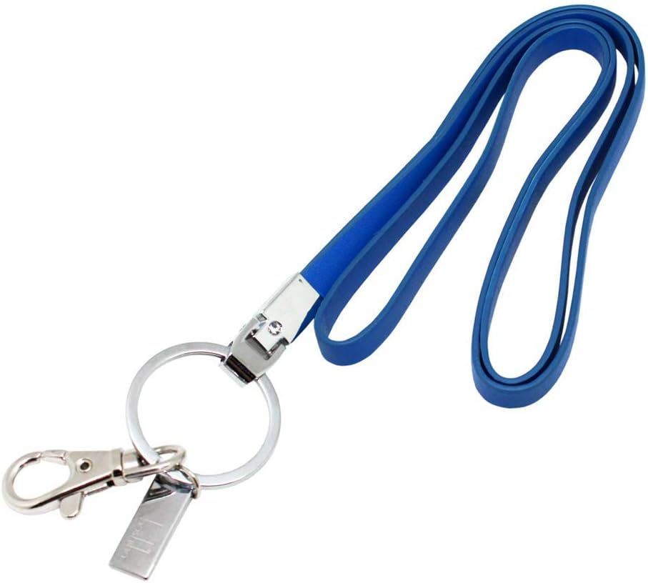 PU Leather Neck Lanyard Strap: Boshiho Office Flat Lanyard Neck Unisex with Strong Metal Clip and Keyring for Keys Card Holder ID Badge Holder USB(Blue)