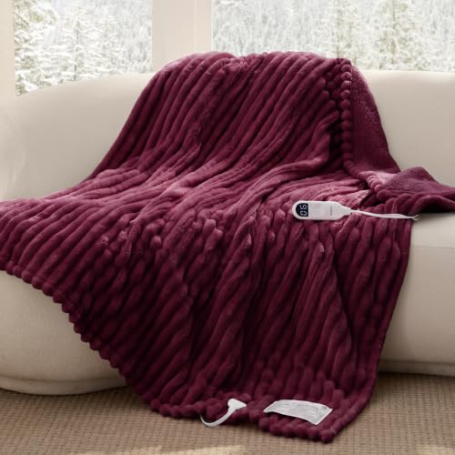 Image of Bedsure Thick Heated Blanket Electric Throw, Fast Heating, Burgundy 50 inchx60 inch