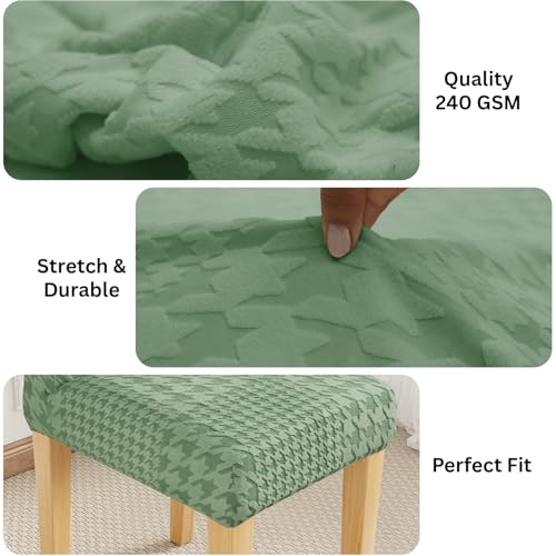 Image of Lukzer Elastic Dining Chair Cover - 1PC Pastel Green Square Knit | Textured High Stretch Jacquard Seat Cover | Removable Washable Short Dining Chair Cover Protector Seat Slipcover | (CC-174-01)
