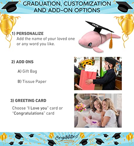 Dollibu Pink Dolphin Graduation Plush Toy - Baby Soft Plush Graduation Stuffed Animal Dress Up With Graduation Cap With Tassel Outfit - Congratulatory Graduation Gift With Personalization - 12 Inches #TOP1