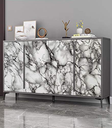Image of Yancorp White Gray Wallpaper Marble Easily Removable Countertops Grey Wallpaper Film Self-Adhesive Wallpaper Peel and Stick Backsplash Vinyl Kitchen Shelf Liner (White Black, 16 inchx394 inch)