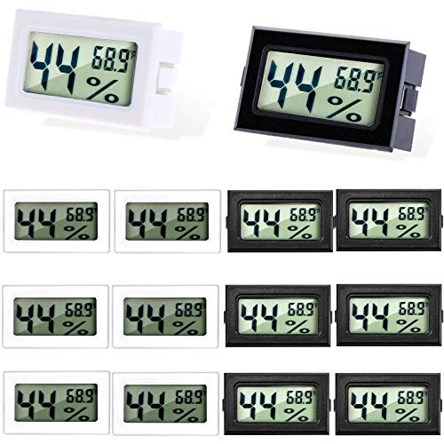 Ioffersuper 12 Pack Mini Hygrometers Thermometers Digital Fahrenheit Temperature Humidity Meters LCD Display Indoor Electronic Hygrometer Thermometer for Home Incubators Reptile Greenhouse and Office