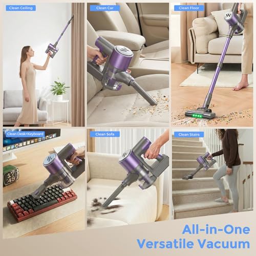 Image of Vacuum Cleaners for Home,Cordless Vacuum Cleaner,Lightweight Stick Vacuum Cordless Rechargeable,Self-Standing Design,LED Touch Screen,Vacuum for Hardwood Floors,Carpet,Pet Hair(Mulberry Purple)