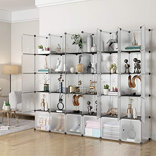 KOUSI Portable Storage Cubes-14 x14 Cube (30 Cubes)-More Stable (add Metal Panel) Cube Shelves with Doors, Modular Bookshelf Units,Clothes Storage Shelves,Room Organizer for Cubby Cube