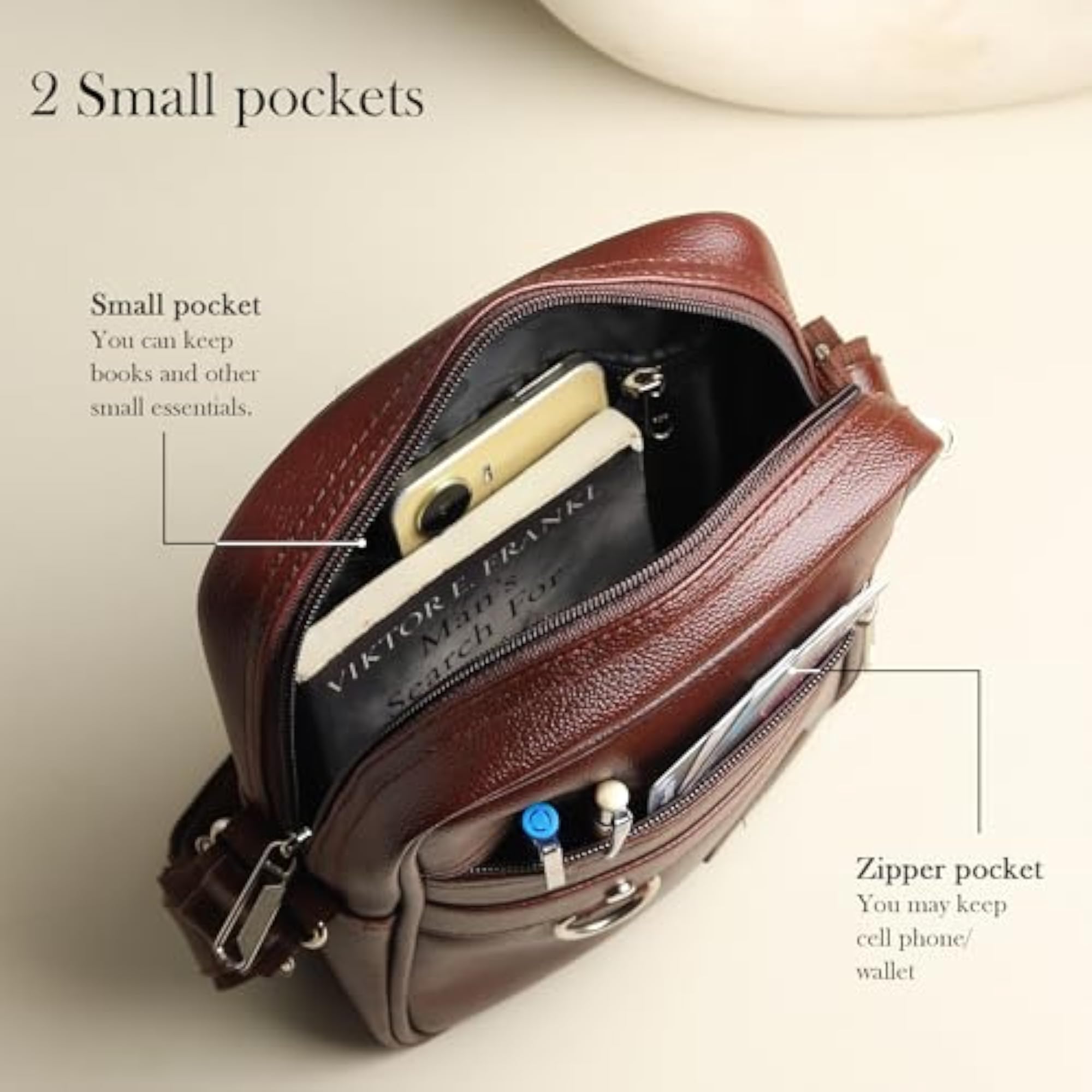 Men's Vegan Leather Small Sling Bag in Brown