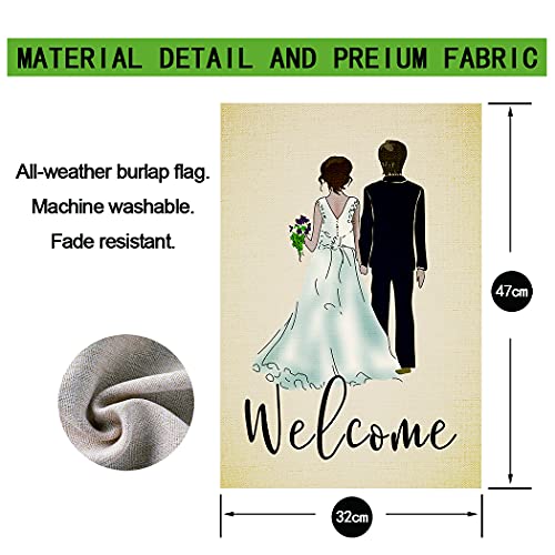 Chengxun HYQ0522 Welcome Watercolor Bride And Groom Wedding Garden Flag Vertical Double Sized thumb #4