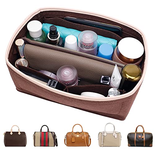 Image of Doxo Purse Organizer Insert for Handbags & Base Shaper 2pc Set, Tote Bag Organizer Insert with 6 Sizes, Compatible with Speedy 25 More(M-Brown)