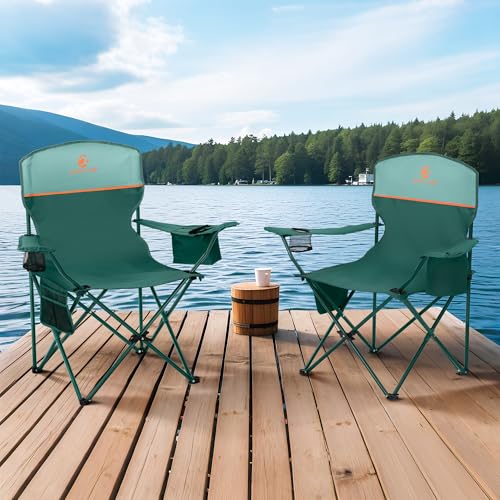 ALPHA CAMP Camping Chairs 350LBS Capacity, Heavy Duty Folding Chair with 4-Can Cooler Bag, Portable Outdoor Chair with Cup Holder for Adults, Collapsible for Tailgating, Beach, Fishing,Black,Green - view 1