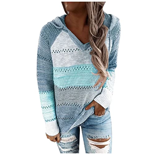 LRMQS Womens Fall Fashion 2024 Color Block Drawstring Hoodies Sweater Trendy Casual Loose Cute Knit Pullover Winter Clothes